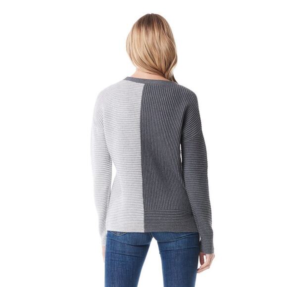 Lisa Todd Shaker Sweater Charcoal Silver Grey‎ Color Block XS Cotton Cashmere - Picture 2 of 6